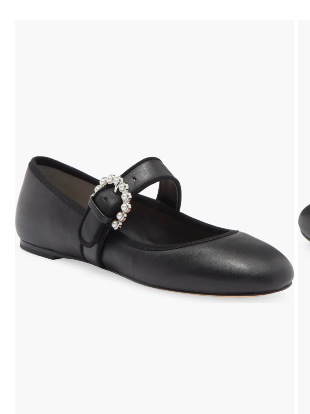 Stuart Weitzman Piper Ballet Flat Black with Pearl Embellishment NWT